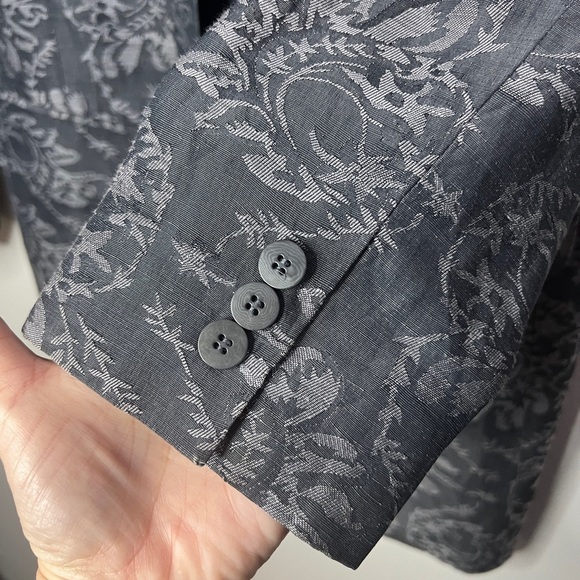 Liz Claiborne Collection Grey Floral Boho Silk Linen Longline Blazer Pockets - Picture 7 of 7